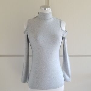 Workshop Grey Heather Cold Shoulder Turtleneck,NEW